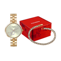 Kit relógio feminino mondaine analógico 32712lpmkde1k2 dourado