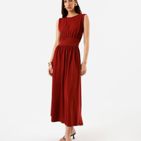 Vestido midi feminino de algodão decote redondo vinho