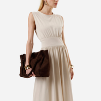 Vestido midi feminino de algodão decote redondo bege