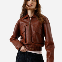 Jaqueta bomber feminina de poliuretano marrom