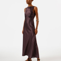 Vestido longo feminino com franzido poá acetinado - marrom