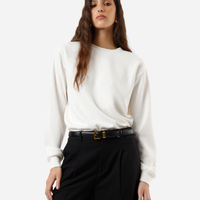 Blusão básico alongado feminino de moletom com recorte off white