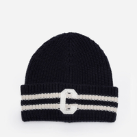 Gorro de tricot com listras e patch azul