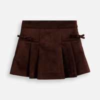 Short saia infantil de suede com pregas e laços marrom
