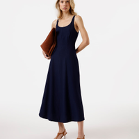 Vestido midi feminino de viscose evasê com recortes azul