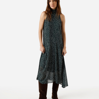 Vestido midi feminino halterneck poá verde