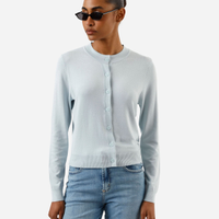 Cardigan cropped feminino de tricot azul
