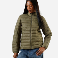 Jaqueta puffer feminina gola alta verde
