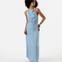 Vestido midi feminino jeans frente única azul