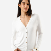 Cardigan feminino de tricot decote v off white