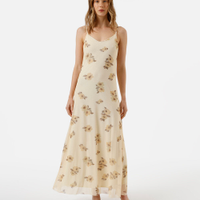 Vestido longo alça fina feminino de tule floral colorido
