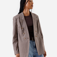 Blazer de alfaiataria feminino xadrez marrom