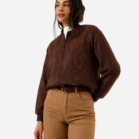 Jaqueta bomber feminina de suede com bordado marrom