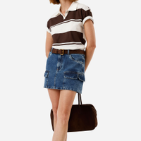 Saia curta feminina jeans multibolsos azul