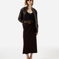 Saia midi evasê feminina cós elástico marrom