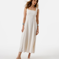 Vestido midi feminino decote quadrado floral texturizado off white