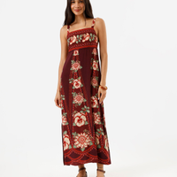 Vestido longo alça fina feminino de viscose floral com fendas vinho