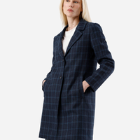 Casaco sobretudo feminino xadrez azul