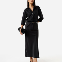Saia midi feminina acetinada preta