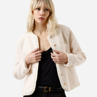 Casaco feminino de tweed com botões off white