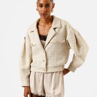 Jaqueta feminina de tweed com pregas bege