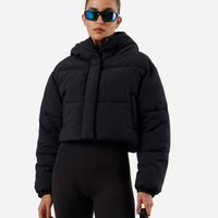 Jaqueta puffer cropped feminina esportiva preta
