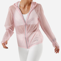 Jaqueta corta vento feminino esportiva com capuz rosa