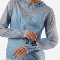 Jaqueta corta vento feminino esportiva com capuz azul