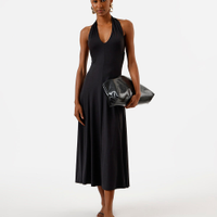 Vestido midi feminino frente única com recortes preto