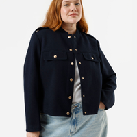 Casaco feminino texturizado plus size azul