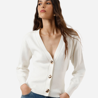 Cardigan feminino de tricot acinturado off white