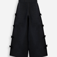 Calça wide leg infantil de tricot com laços cós elástico cinza