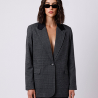 Blazer de alfaiataria feminino lapela contrastante xadrez mindset cinza