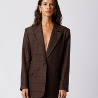 Blazer de alfaiataria feminino xadrez mindset marrom