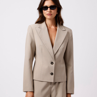 Blazer de alfaiataria feminino acinturado cropped mindset bege
