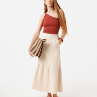 Saia midi feminina de sarja com recorte off white