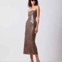 Vestido midi feminino sem alça paetê animal print mindset colorido