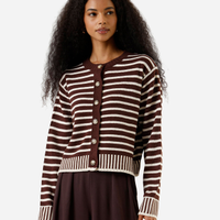 Cardigan feminino de tricot listrado marrom