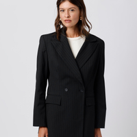 Blazer de alfaiataria feminino acinturado risca de giz mindset preto