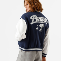 Jaqueta bomber feminina de moletom snoopy azul