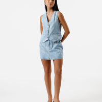 Saia evasê feminina jeans paisley azul