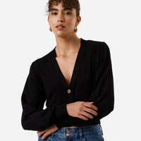 Cardigan cropped feminino de tricot preto