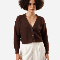 Cardigan feminino de tricot canelado marrom