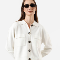Cardigan feminino de tricot com bolsos off white