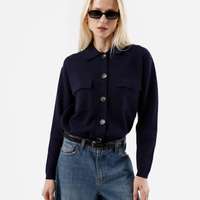 Cardigan feminino de tricot com bolsos azul