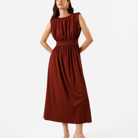 Vestido midi feminino franzido vinho
