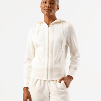Jaqueta feminina de moletom esportiva com capuz off white