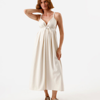 Vestido midi feminino de sarja com pregas off white