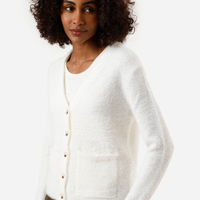 Cardigan feminino de tricot com bolsos texturizado off white