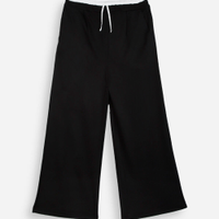 Calça wide leg juvenil de moletom cós elástico preta